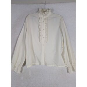 Katos Ruffle Blouse Women's M Cream High Neck Long Sleeve Vintage Style USA Made